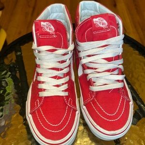 Unisex Red and white high top Vans size 4.5 men or 6.0 women $38